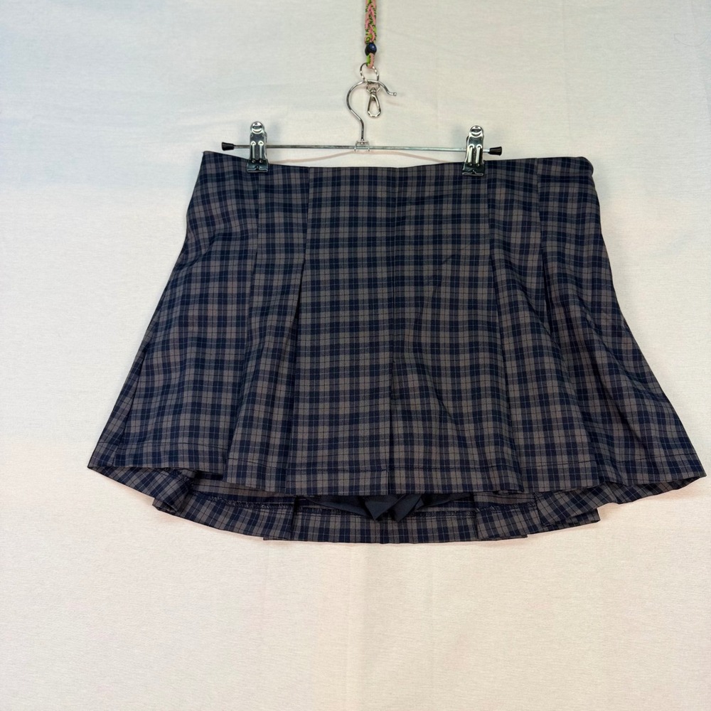 Emerson Lang Navy Grey Plaid Pleated Skort Size L NWT